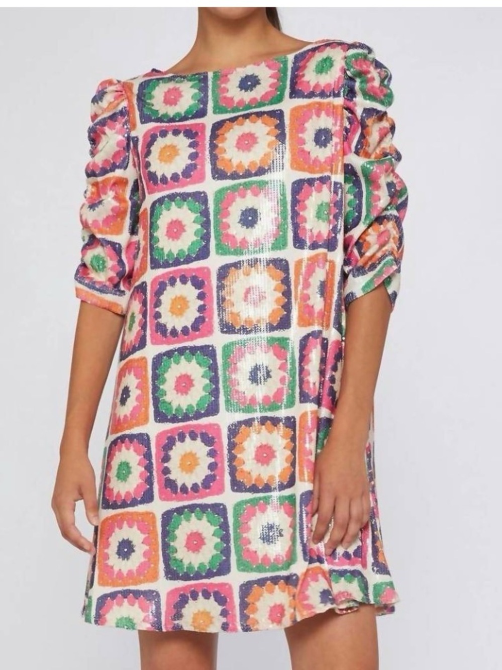 VILAGALLO croquet sequin dress in multi